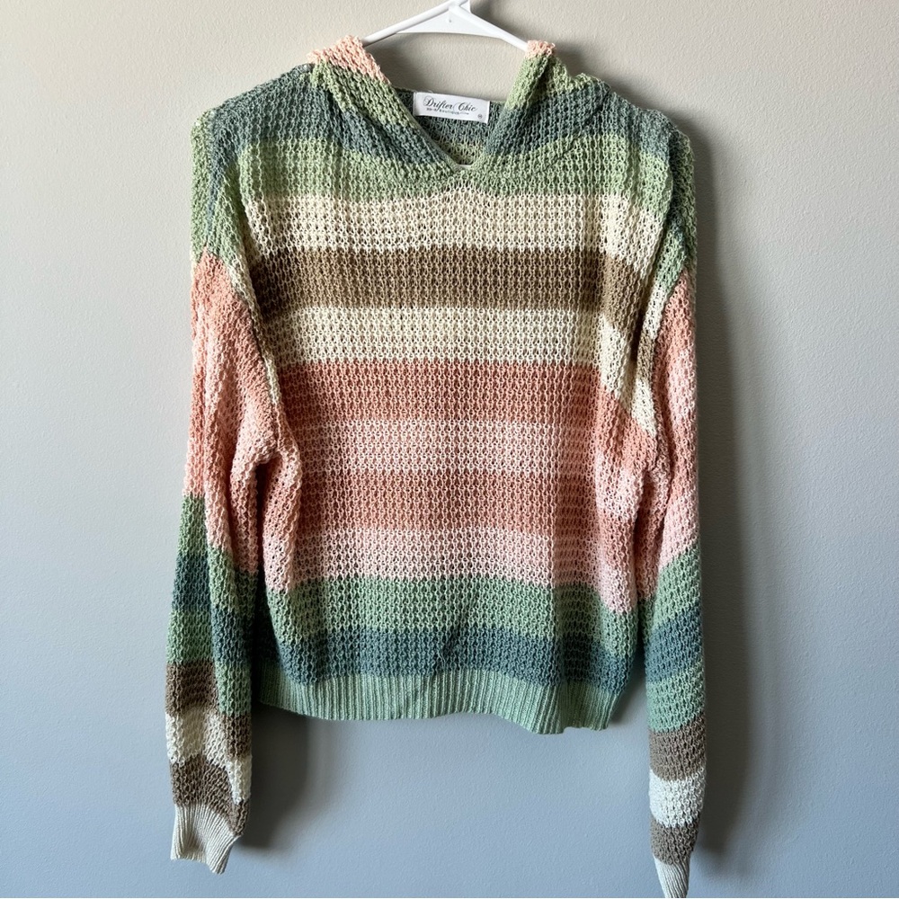 Womens Striped Multicolor Hooded Sweater, Size Medium